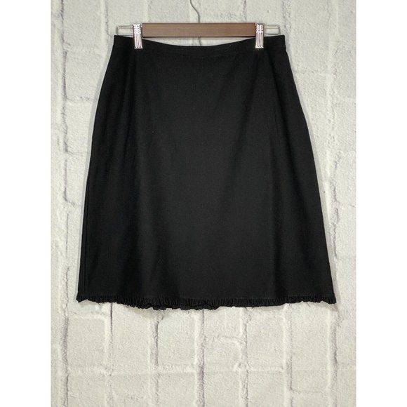 Eileen Fisher Black Ruffle Hem‎ Skirt Size XS Stretch Pull On S1222M Made In USA - Picture 1 of 10